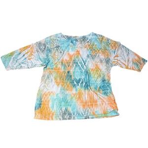 Reba Tie Dye Cover Up Top Mesh Knit Short Sleeve Made in USA Large‎